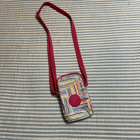 Kipling Mini Crossbody Phone Bag Multicolor Stripe Adjustable Strap Small Purse - Picture 1 of 11